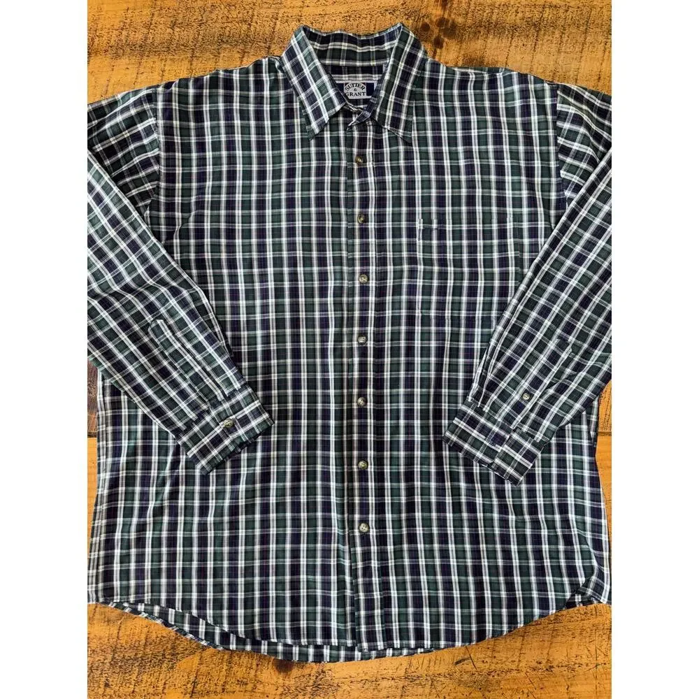 Mens Sutter & Grant Green Navy Plaid Long Sleeve Button Down Shirt Pocket XLT - Picture 1 of 7